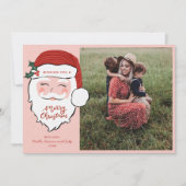 Cheerful Santa Face | Roze kerst | Foto Feestdagenkaart (Voorkant)