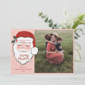 Cheerful Santa Face | Roze kerst | Foto Feestdagenkaart (Staand voorkant)