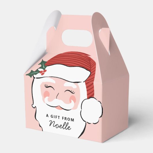 Cheerful Santa Face | Roze kerstvierkant Bedankdoosjes (Voorkant Zijde)