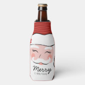 Cheerful Santa Face | Vrolijk kerstfeest Flesjeskoeler (Fles Voorkant)