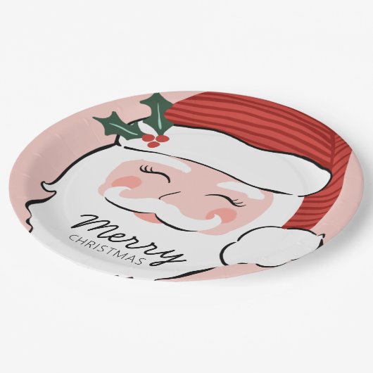Cheerful Santa Face | Vrolijk kerstfeest Papieren Bordje (Gekanteld)