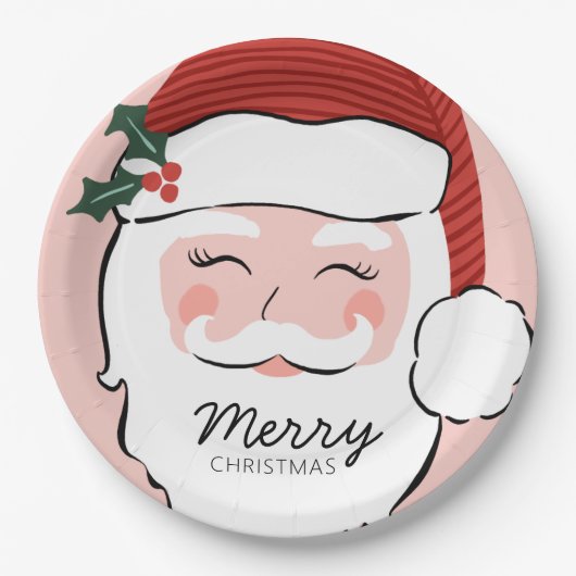 Cheerful Santa Face | Vrolijk kerstfeest Papieren Bordje (Voorkant)