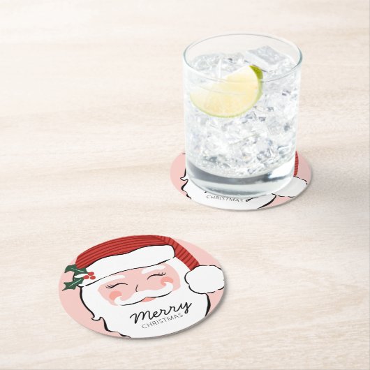 Cheerful Santa Face | Vrolijk kerstfeest Ronde Kartonnen Onderzetter (Insitu)