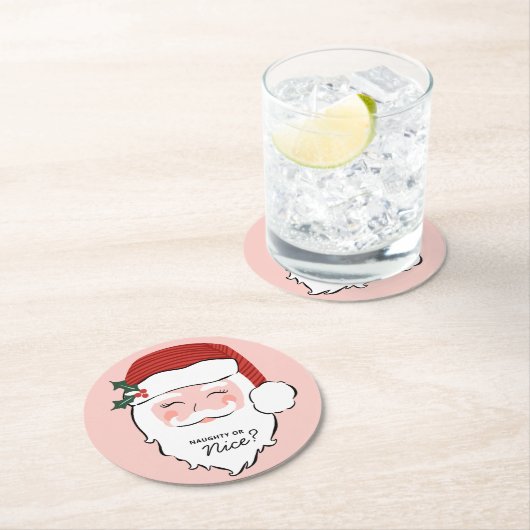Cheerful Santa | Naughty of Nice Ronde Kartonnen Onderzetter (Insitu)