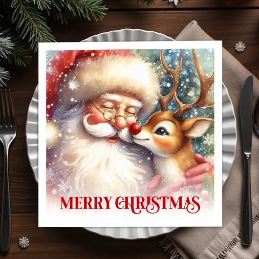 Cheerful Santa Rudolph Christmas Table Napkins Servet
