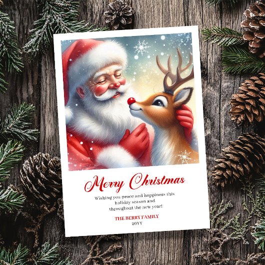 Cheerful Santa With Rudolph Fun Holiday Greeting Feestdagenkaart