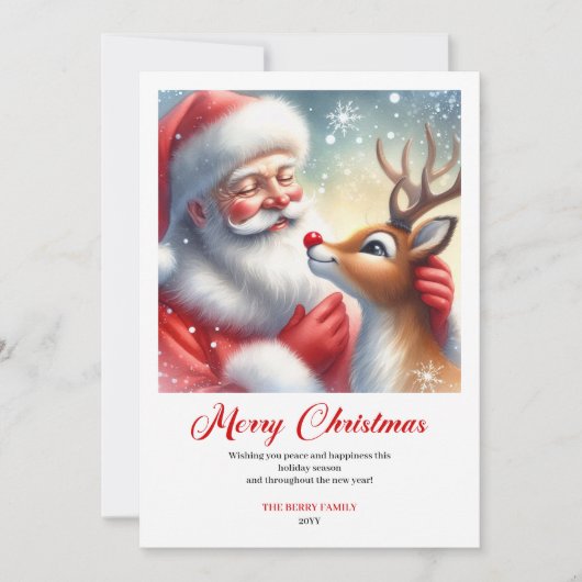 Cheerful Santa With Rudolph Fun Holiday Greeting Feestdagenkaart (Voorkant)