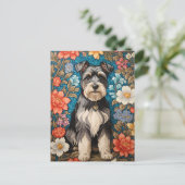 Cheerful Schnauzer William Morris Inspired Floral Briefkaart (Staand voorkant)