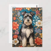 Cheerful Schnauzer William Morris Inspired Floral Briefkaart (Voorkant / Achterkant)