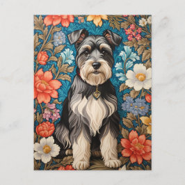 Cheerful Schnauzer William Morris Inspired Floral Briefkaart
