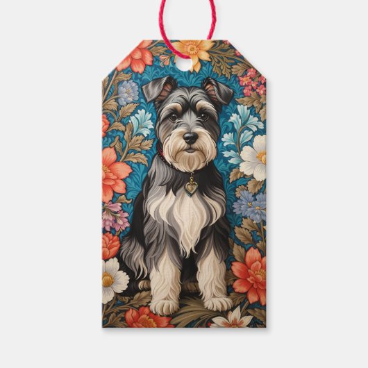Cheerful Schnauzer William Morris Inspired Floral Cadeaulabel (Voorkant)