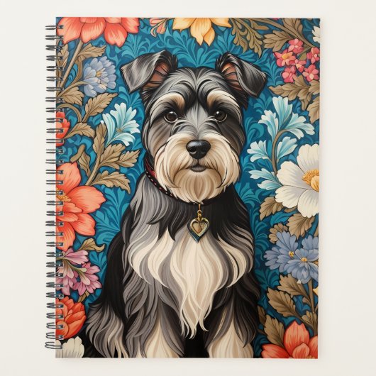 Cheerful Schnauzer William Morris Inspired Floral Planner (Voorkant)