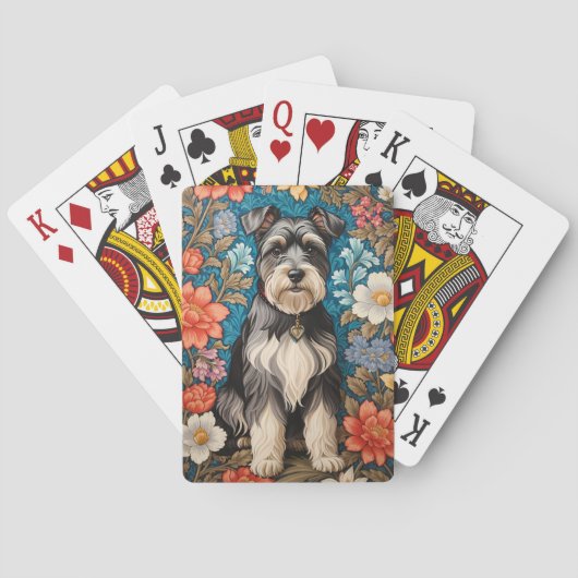 Cheerful Schnauzer William Morris Inspired Floral Pokerkaarten (Achterkant)