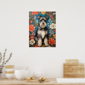 Cheerful Schnauzer William Morris Inspired Floral Poster (Keuken)