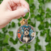 Cheerful Schnauzer William Morris Inspired Floral Sleutelhanger (Hand)
