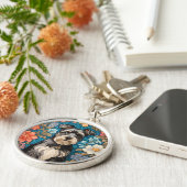 Cheerful Schnauzer William Morris Inspired Floral Sleutelhanger (Zijkant)