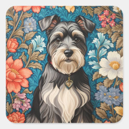 Cheerful Schnauzer William Morris Inspired Floral Vierkante Sticker