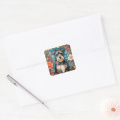 Cheerful Schnauzer William Morris Inspired Floral Vierkante Sticker (Envelop)