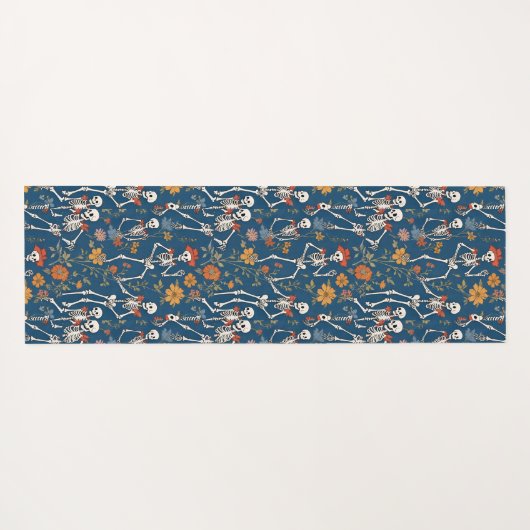 Cheerful Skeletons And Red Roses Denim Blue Yogamat (Achterkant (horizontaal))