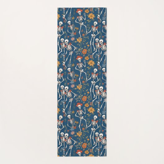 Cheerful Skeletons And Red Roses Denim Blue Yogamat (Achterkant)