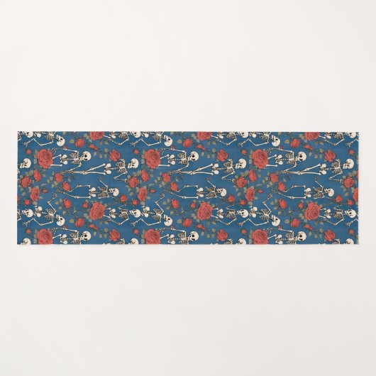 Cheerful Skeletons And Red Roses Denim Blue Yogamat (Voorkant (horizontaal))