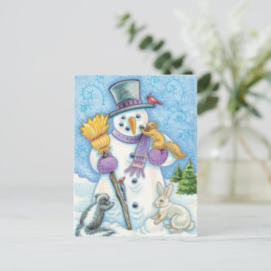 Cheerful sneeuwman briefkaart (Staand voorkant)