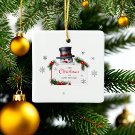 Cheerful Snowman Christmas New Year Greetings Keramisch Ornament