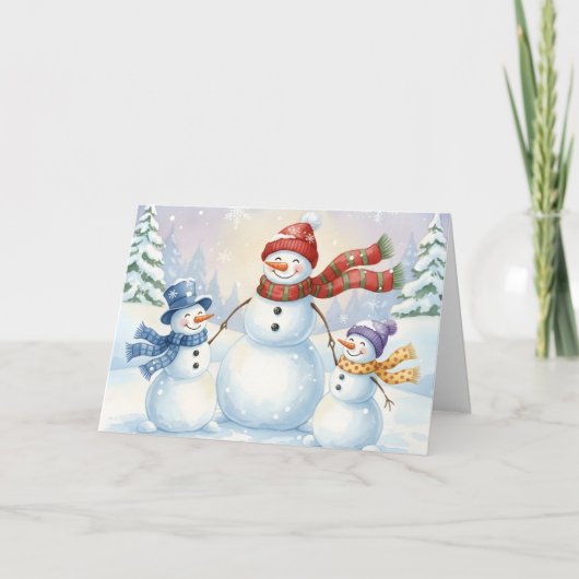 Cheerful Snowman Family Fun Christmas Feestdagen Kaart (Voorkant)