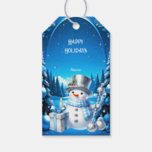 Cheerful Snowman in a Snowy Forest Gift Tag
