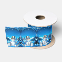 Cheerful Snowman in a Snowy Forest Ribbon