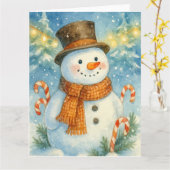 Cheerful Snowman in Pine Forest Kaart (Gele Bloem)