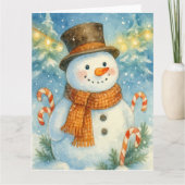 Cheerful Snowman in Pine Forest Kaart (Voorkant)