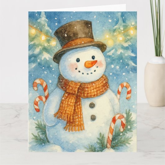 Cheerful Snowman in Pine Forest Kaart (Voorkant)