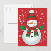 Cheerful Snowman Plaid Scarf Red Christmas Holiday Feestdagenkaart (Voorkant / Achterkant)