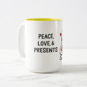 Cheerful Snowman with Gifts Tweekleurige Koffiemok (Voorkant links)