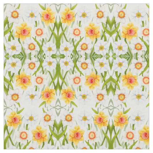 Cheerful Spring Daffodils Fabric Stof (Close Up)