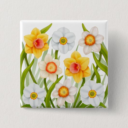 Cheerful Spring Daffodils Pin Vierkante Button 5,1 Cm (Voorkant)