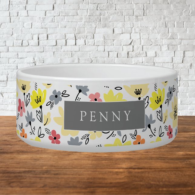 Cheerful Spring Flowers Personalized Dog Bowl Voerbakje (Creator heeft geüpload)