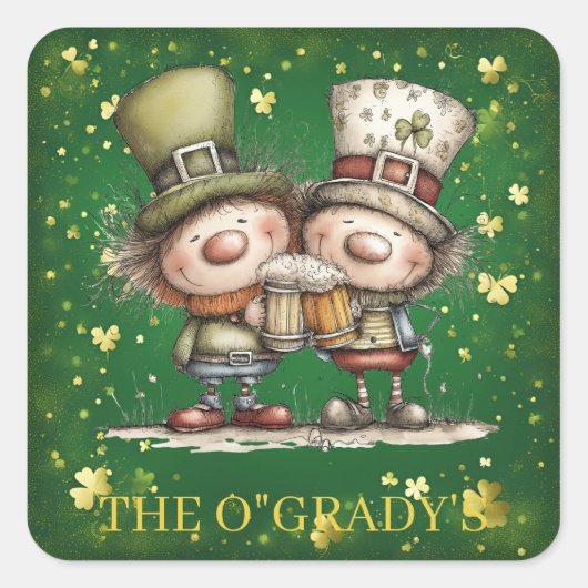 Cheerful St. Patrick’s Day Party Illustration Vierkante Sticker (Voorkant)
