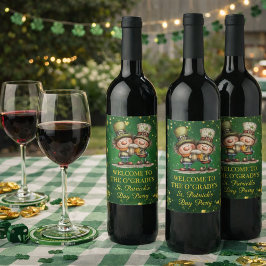 Cheerful St. Patrick’s Day Party Illustration Wijn Etiket