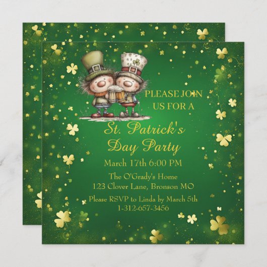 Cheerful St. Patrick’s Day Party Invitation  Kaart (Voorkant / Achterkant)