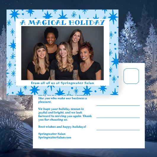 Cheerful Stars Blue Christmas Custom Business Feestdagenkaart