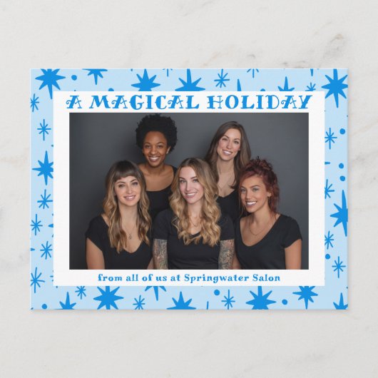 Cheerful Stars Blue Christmas Custom Business Feestdagenkaart (Voorkant)