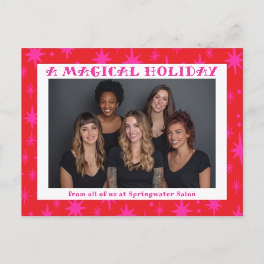 Cheerful Stars Pink Christmas Custom Business Feestdagenkaart (Voorkant)