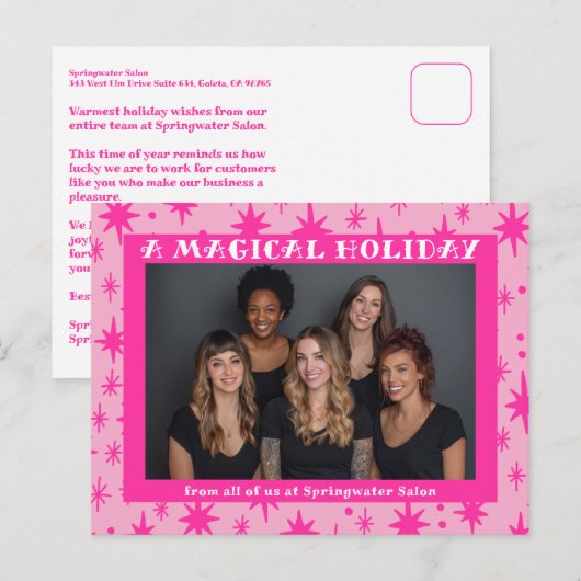 Cheerful Stars Pink Christmas Custom Business Feestdagenkaart (Voorkant / Achterkant)