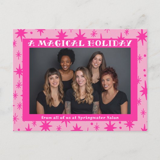 Cheerful Stars Pink Christmas Custom Business Feestdagenkaart (Voorkant)