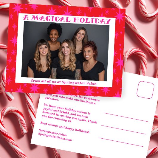 Cheerful Stars Pink Christmas Custom Business Feestdagenkaart