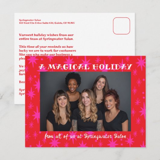 Cheerful Stars Pink Red Christmas Custom Business Feestdagenkaart (Voorkant / Achterkant)