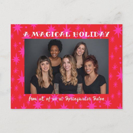 Cheerful Stars Pink Red Christmas Custom Business Feestdagenkaart (Voorkant)