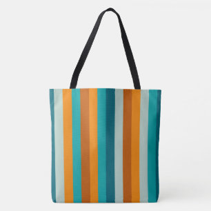Cheerful Stripe Pattern Aqua en Oranje Tote Bag